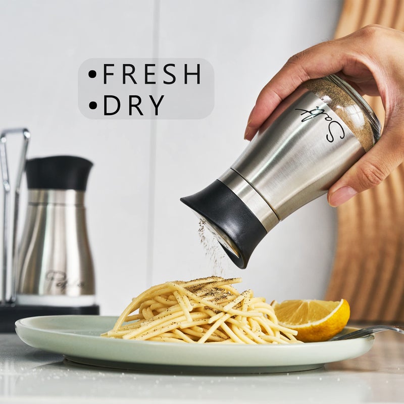 Lonffery Salt and Pepper Shakers Set, Stainless Steel Salt Containers with Glass Bottle for Table, RV, Camp, BBQ, Set of 2 - Image 2